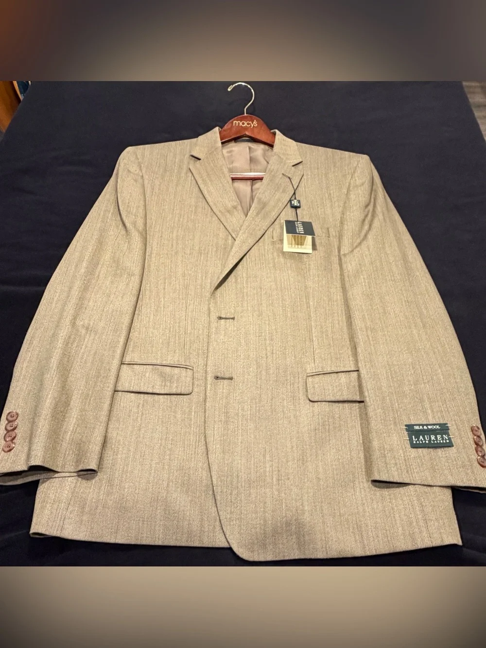Lauren Ralph Lauren Silk Wool Sport Coat Men’s 46R Tan Light Brown NWT